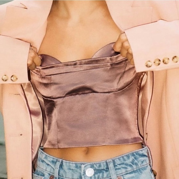 NWT Zara Satin Bandeau Mauve Strapless Crop Top Size Medium - Picture 2 of 10